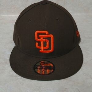 NEW ERA 59FIFTY SAN DIEGO PADRES COOPERSTOWN FITTED DARK BROWN ORANGE HAT 7 3/4